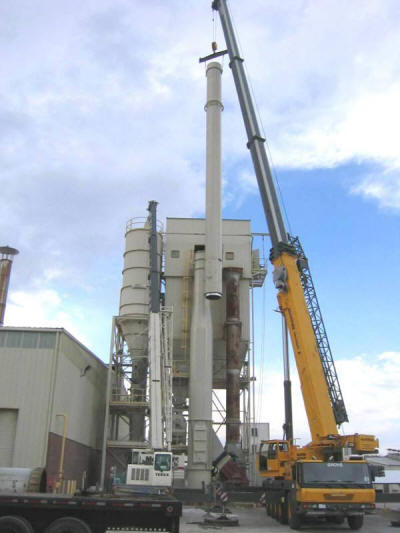 Lifting the top 70’ section of a 130’ tall freestanding double wall exhaust stack.