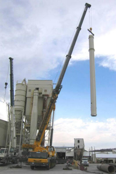 Lifting the top 70’ section of a 130’ tall freestanding double wall exhaust stack.