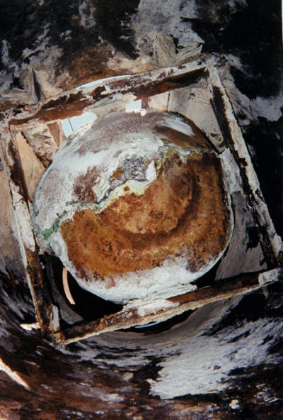 Existing failed expansion joint and ID of the outer shell of two 120' exhaust stacks to be refurbished.