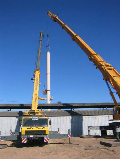 Tying in the top section of a 101' freestanding exhaust stack.