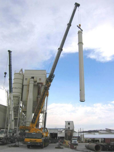 Lifting the top 70’ section of a 130’ tall freestanding double wall exhaust stack.