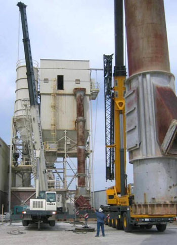 Removal of a failed 130' tall single-walled freestanding exhaust stack.